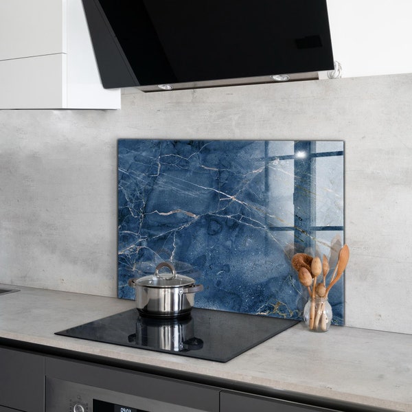 Blue Marble - Dark Blue Splashback, Kitchen Decor, High Quality Print, Wall Covering, Decorative Panels