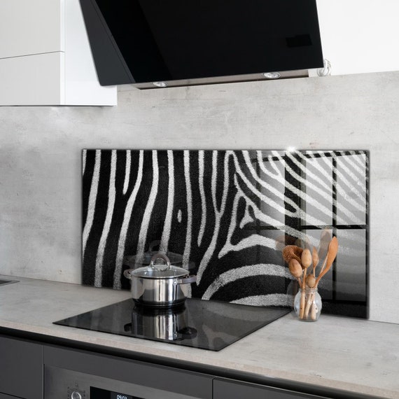 African Zebra Skin Black and White Backsplash, Stain Protection, Tempered  Glass, Wall Accents, Kitchen Decor 