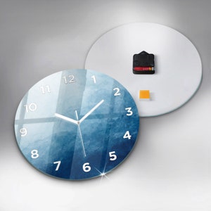 Water Abstraction Glass Clock, Blue Hanging Clock, Abstract Printed ...