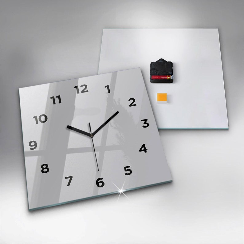 Reloj de cristal gris claro, reloj minimalista gris claro, reloj de pared de color sólido, reloj personalizado, números o líneas Square 30cm (11.8in)