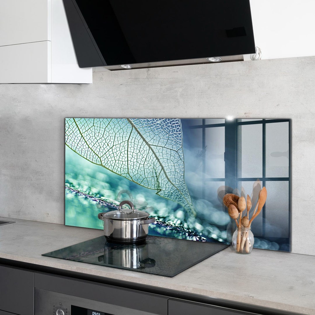 Leaf Pattern Splashback Delicate Leaf Green Splashback, Decorative Panels, Wall Covering, High ...