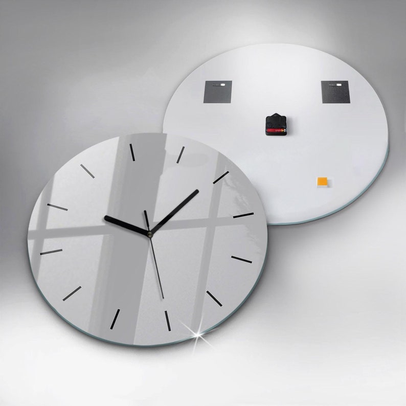 Reloj de cristal gris claro, reloj minimalista gris claro, reloj de pared de color sólido, reloj personalizado, números o líneas Circle 60cm (23.6in)