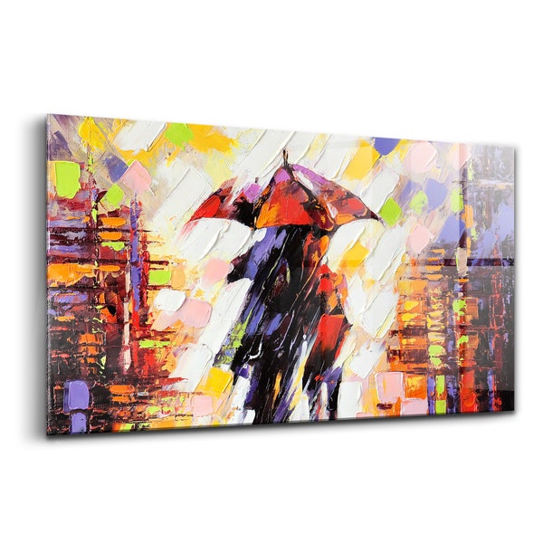 A Couple Under The Umbrella - Tempered Glass Print, Multicolor Wall Art, Elegant Decor, Vivid Colors Print, Bedroom Decoration