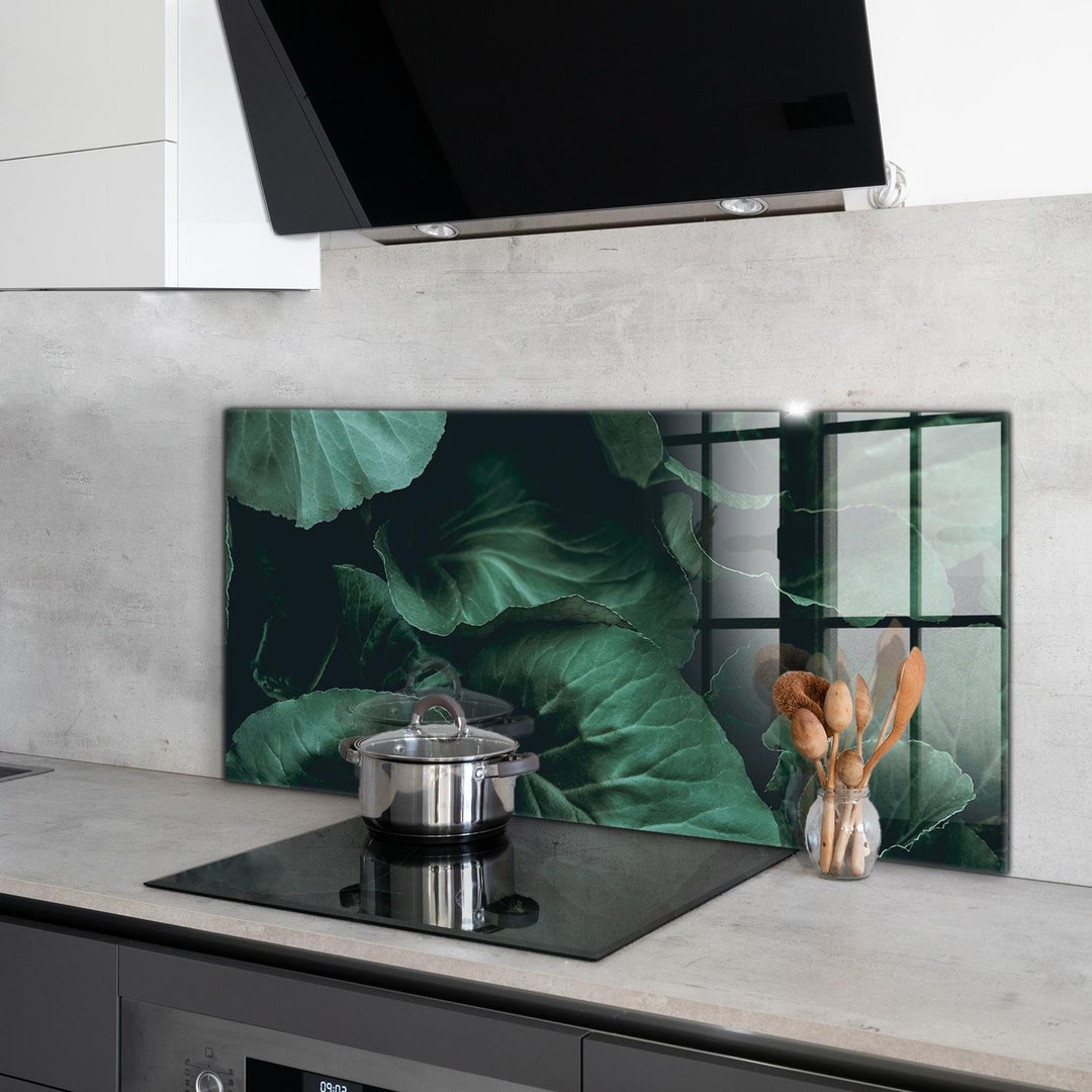 Large Leaves Dark Green Splashback Glass Print Wall - Etsy