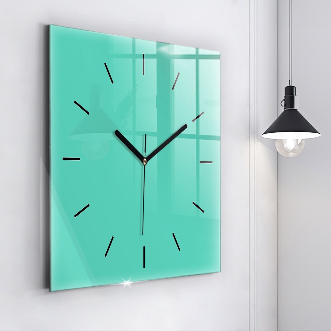 Turquoise Glass Clock, Turquoise Modern Wall Clock, Solid Color