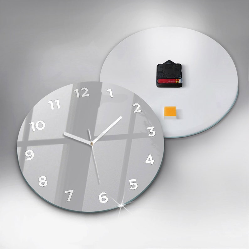 Reloj de cristal gris claro, reloj minimalista gris claro, reloj de pared de color sólido, reloj personalizado, números o líneas Circle 30cm (11.8in)