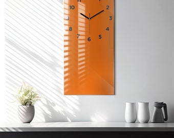 Orange color Printed Clock, Orange Glass Clock, Solid color Modern Wall Clock, Personalized Clock, Numbers or Lines Collection