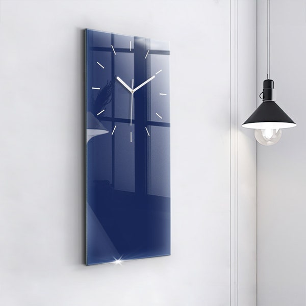 Navy blue Hanging Clock, Navy Glass Clock, Solid color Modern Wall Clock, Custom Wall Clock, Numbers or Lines