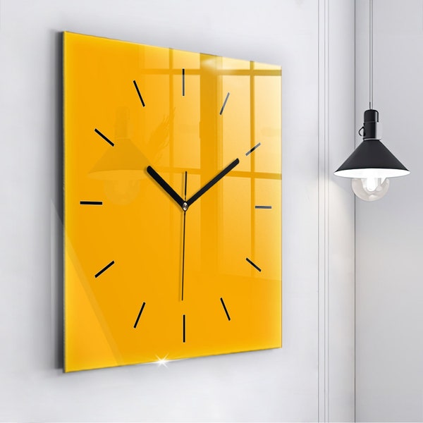 Dark yellow Glass Clock, Dark Yellow Printed Clock, Solid color Modern Wall Clock, Personalised Clock, Numbers or Lines
