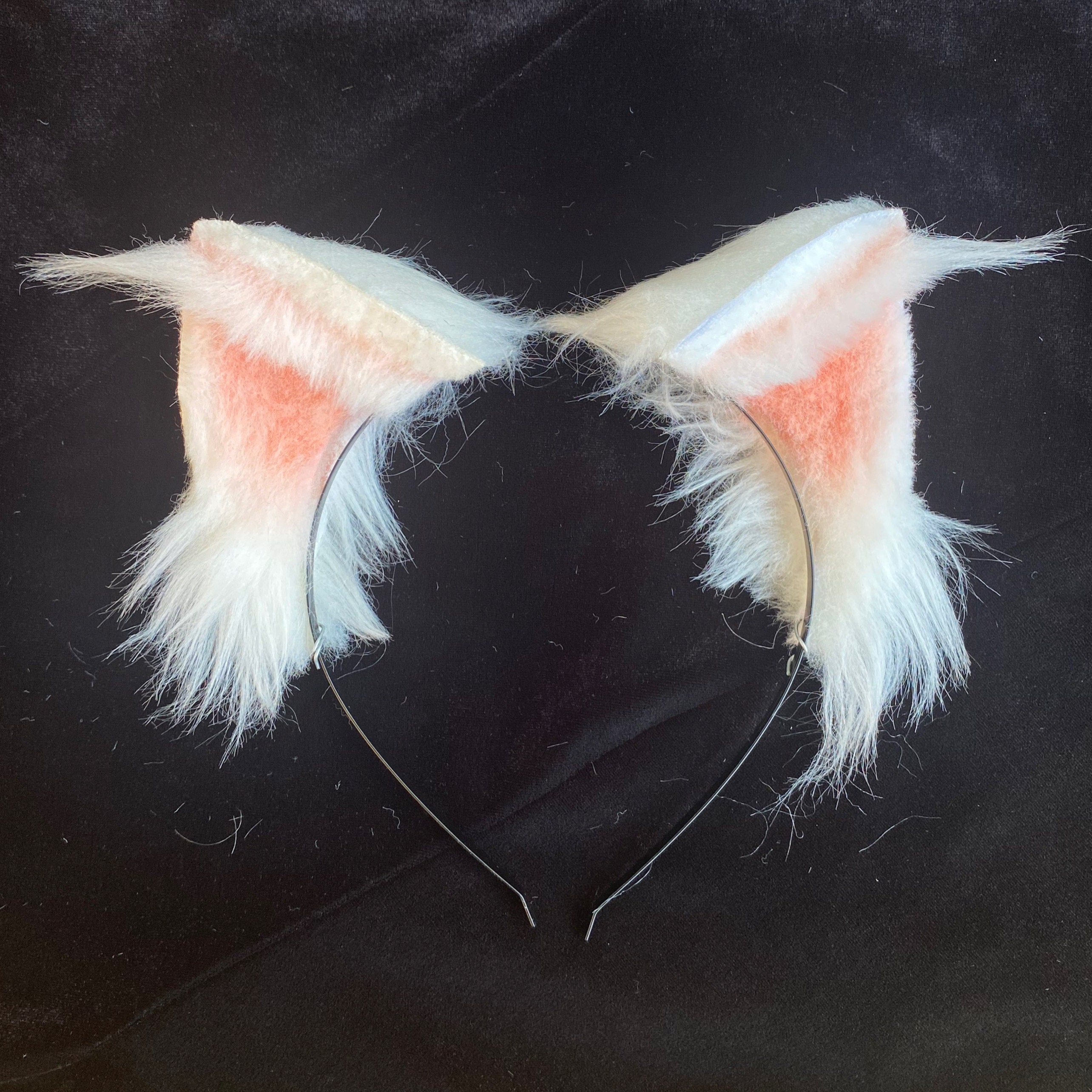 White Faux Fur Kitten Ears / Cosplay Cat Girl Neko Headband / Poseable Realistic Cat Ears
