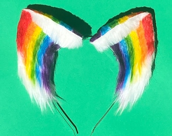 Rainbow Pride Faux Fur Cosplay Cat Ears / Kawaii Fashion Headband / Kitten Pet Play