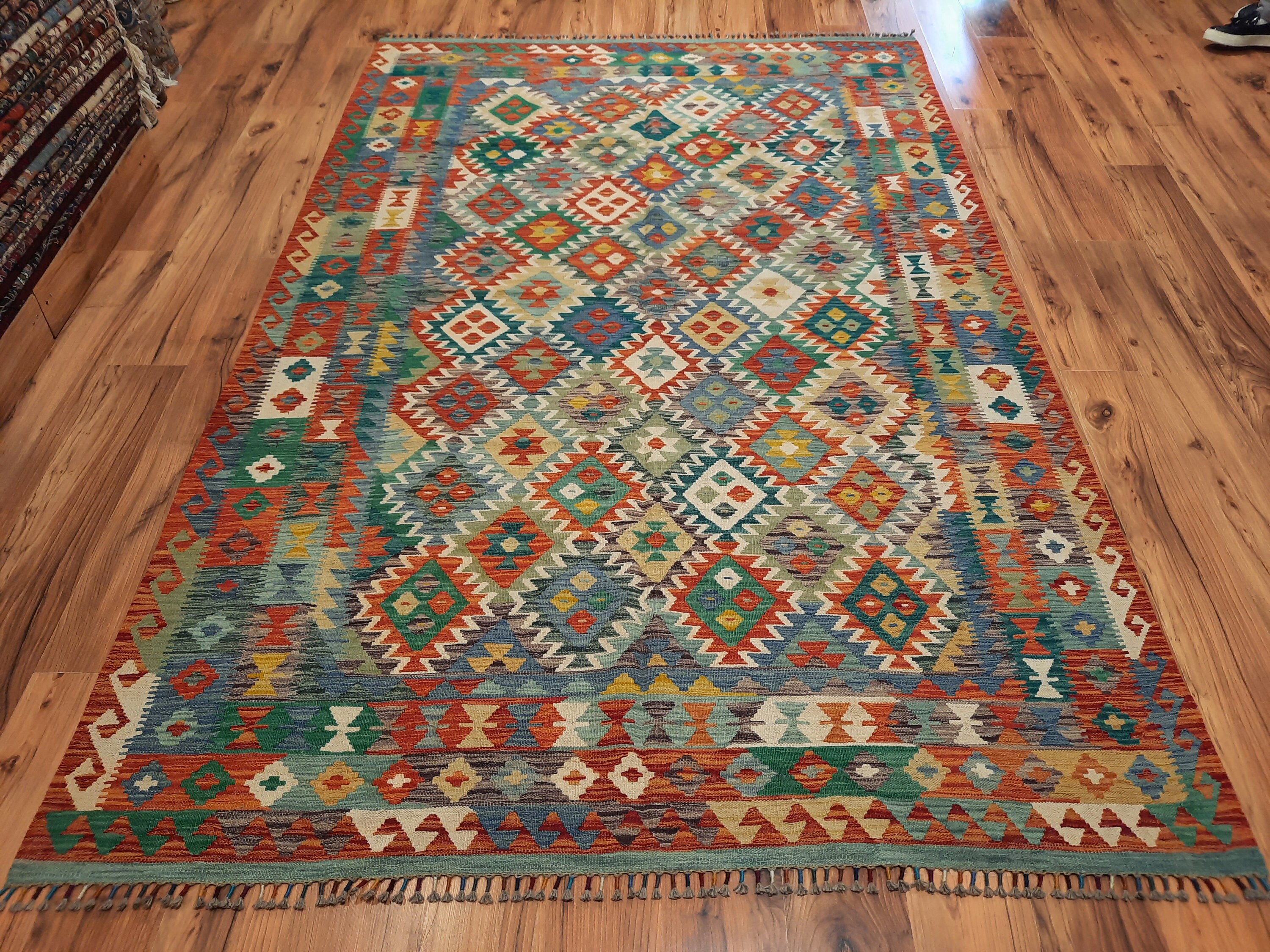 Flatweave rug 6x9 rug green kilim rug geometric rug large Etsy