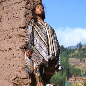 Ceremonial Poncho / Peruvian Alpaca Poncho / Andean Poncho / Fair trade and handwoven by indigenous women / Earth colors and sacred symbols