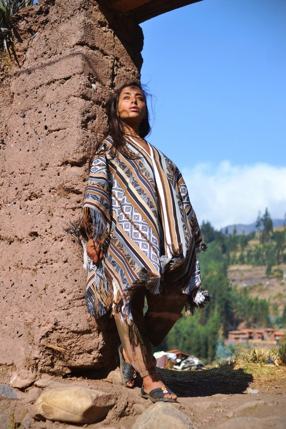 Ceremonial Poncho / Peruvian Alpaca Poncho / Andean Poncho / Fair trade and handwoven by indigenous women / Earth colors and sacred symbols