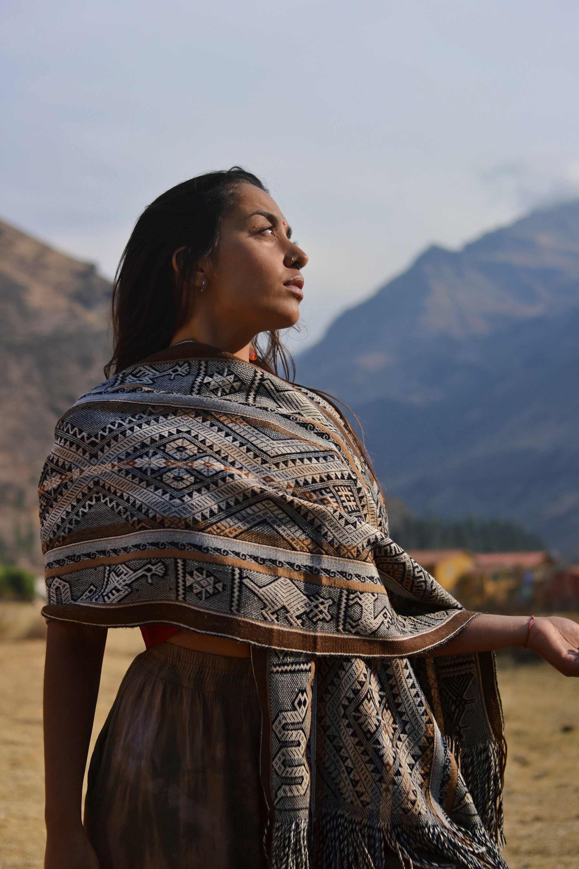 Large Peruvian Alpaca Shawl With Sacred Animals and Earth 