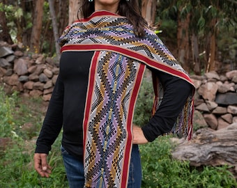 Bufanda de alpaca peruana: 4 direcciones y equilibrio / Bufanda para la conexión espiritual / Geometría sagrada