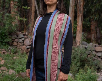 Bufanda de alpaca peruana: Cóndor sagrado y flor de Pachamama / Bufanda para ceremonia espiritual