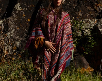 Handwoven Ceremonial Poncho | Peruvian Alpaca Poncho | Sacred Symbols