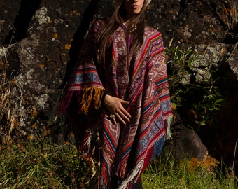 LARGE SIZE Ceremonial Poncho / Peruvian Alpaca Poncho / Andean Poncho