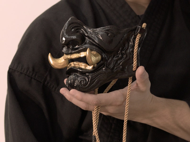 Black Oni Mengu Mask, Traditional Japan Mask for Wearing & Deco Mengu ...
