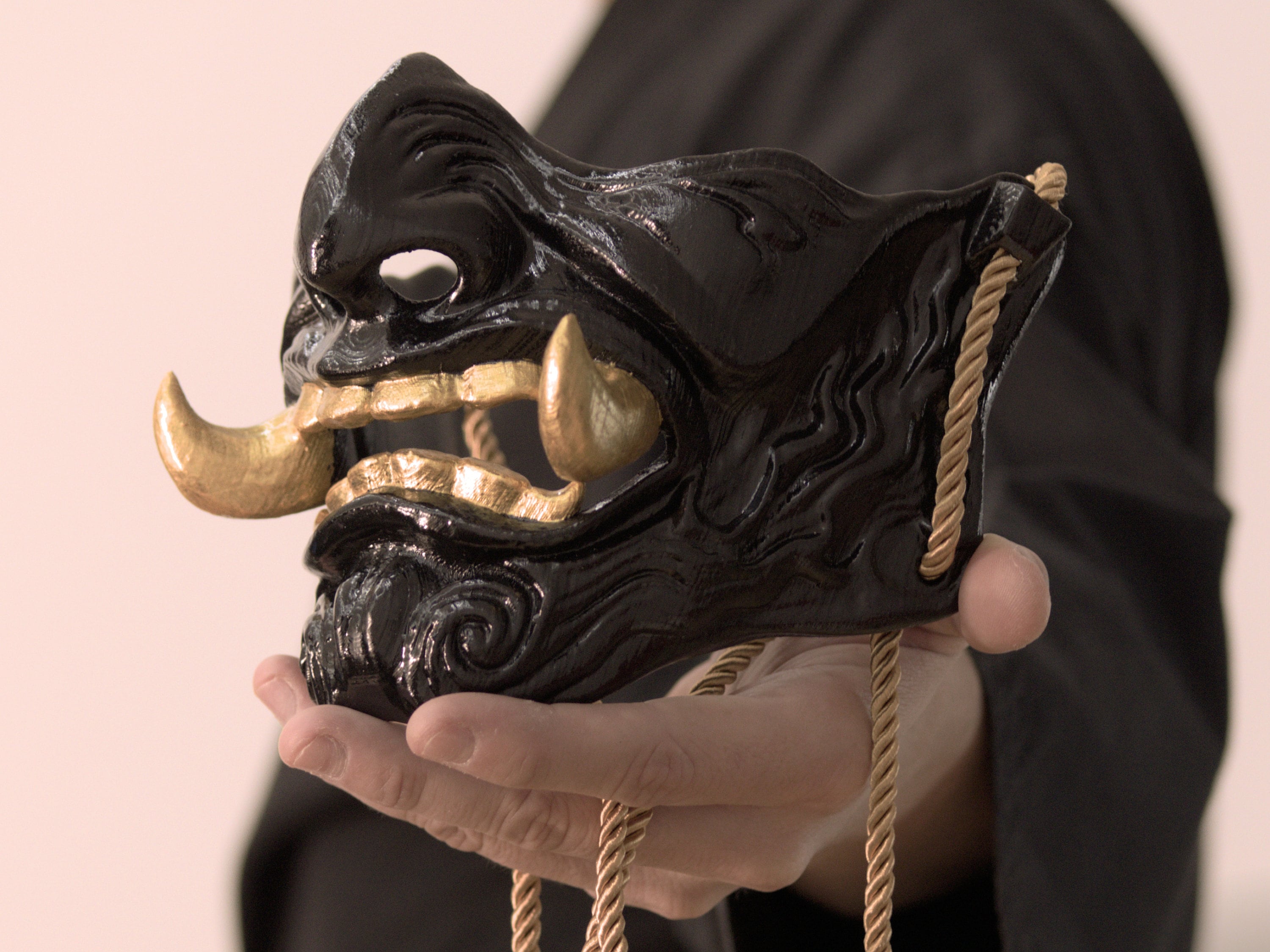Black Oni Mengu Mask, Traditional Japan Mask for Wearing & Deco Mengu