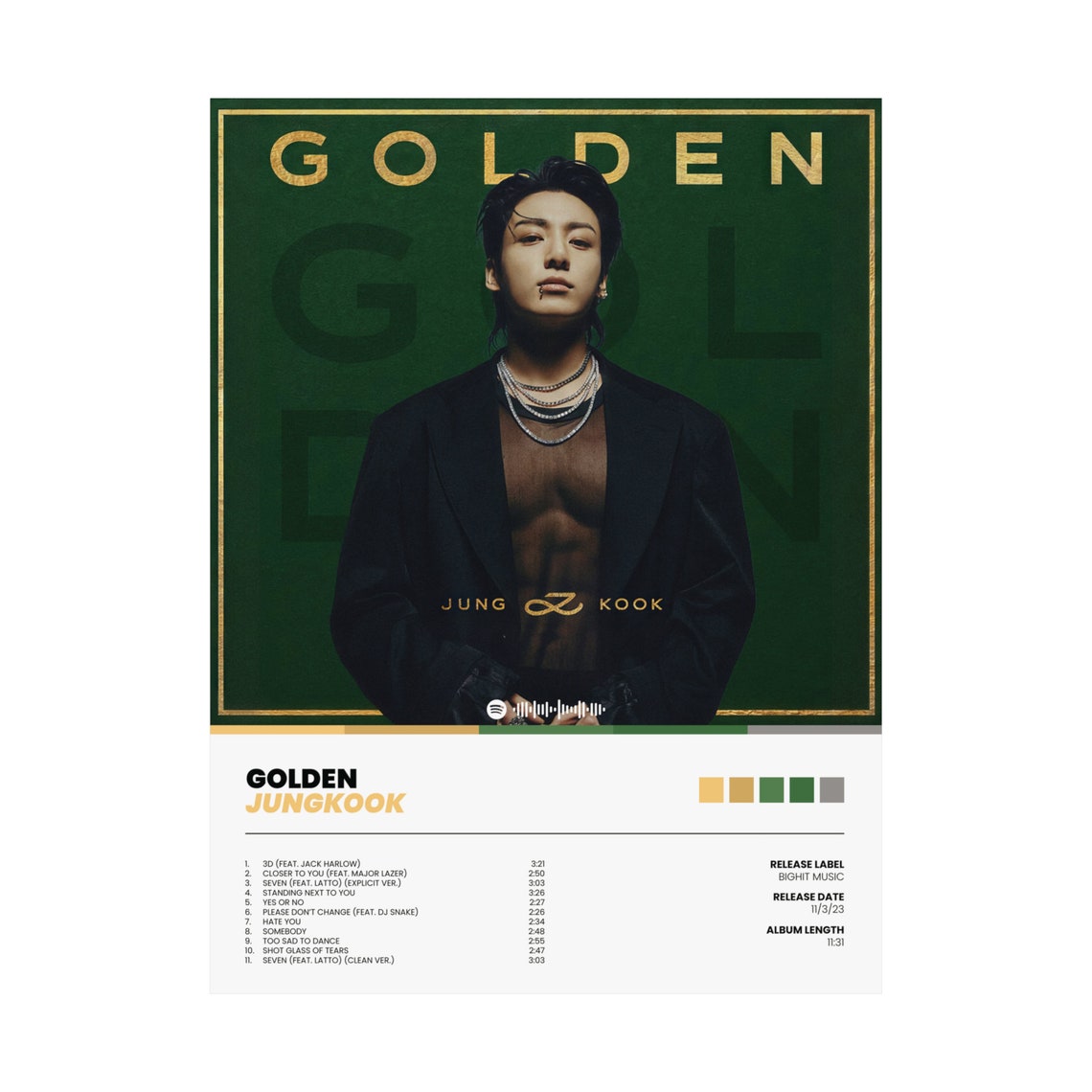 Jungkook Golden Poster Golden Album Cover Minimal Poster Digital Poster