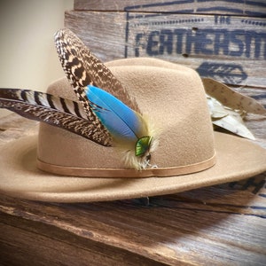 Ethical Peacock Hat Heather - Pheasant Feathered Hat Accessories - Country Wedding Hat feather - Custom Cowboy Hat Feather - Real Feathers