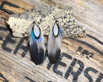 Ethical Wonga Pigeon Feathers Earrings - Peacock Feather Accessories - Cowgirl Silver Feather Earrings - Country Wedding Feather Jewellery
