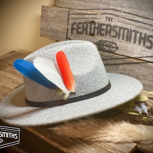 Ethical Parrot and Goose Hat Feather - The Red, White and Blue Hat Feather - Western Wedding Hat Feather - Real Australian Feathers