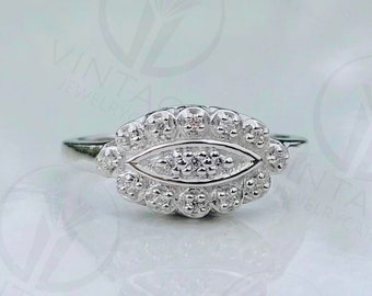 Vintage Ring With  1/5 CT Flawless Round Diamond Princess Ring 14K White Gold Halo Retro Princess Art Deco Antique 935 Argentium Silver Ring