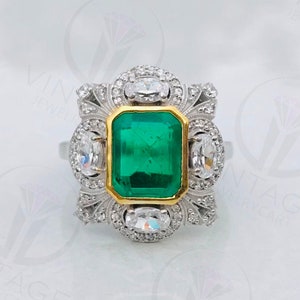 3.75 CT Vintage Green Emerald CZ Diamond Estate Cocktail 925 Sterling Silver Ring For Women, Art Deco Engagement Ring, Wedding Gift For Her