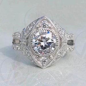Vintage Edwardian Diamond Ring, 1.50 Carat Old European CZ Diamond Art Deco Engagement Ring In 935 Argentium Silver Ethical Victorian Ring