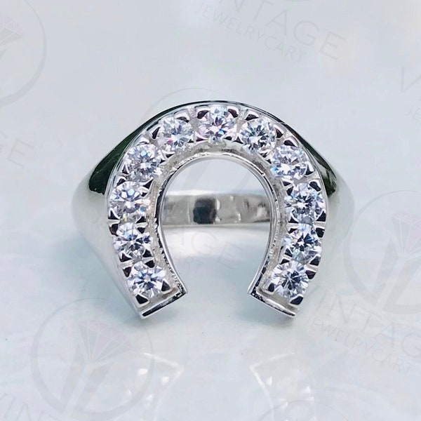 Horse Leg Design Ring, Horse Unisex Ring, Horse Signet Moissanite Ring, Pinky Horse 925 Silver Ring, Horse Hoof, Vintage Antique Style Ring