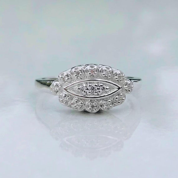 Vintage Ring With  1/5 CT Flawless Round Diamond Princess Ring 14K White Gold Halo Retro Princess Art Deco Antique 935 Argentium Silver Ring