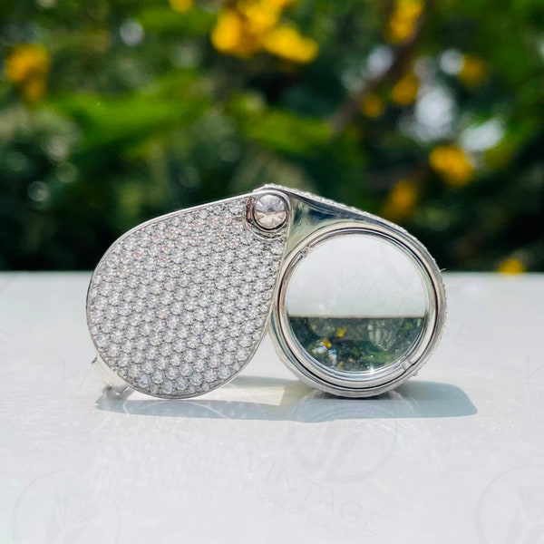 Diamond Loupe for Jewelers, Jewelers Magnifying Glass loupe, Pocket Jewelry Loupe, 935 Argentium Silver Loupe, Full Diamond Fancy Loupe