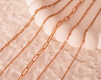 Rose Gold Stainless Steel Chain Necklace: Waterproof Tarnish Resistant