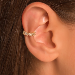 Dainty Baguette Ear Cuff Earrings • No Piercing Needed • 18K Gold Plated Sterling Silver • Conch Hoop • Fake Helix Piercing • Cartilage Cuff