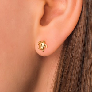 Turtle Stud Earrings • Small Sea Turtle Studs in Sterling Silver or 18K Gold by Kateryna&#39;s Jewelry • Minimalist Gift for Ocean Lovers