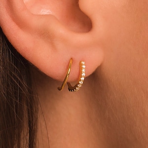 Pave Spiral Earrings • Twist Huggie Double Hoop Earrings in Sterling Silver or 18K Gold by Kateryna&#39;s Jewelry • Minimalist Everyday Earrings