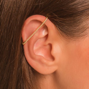 Bar Ear Cuff • No Piercing Needed • Cartilage Pave Cuff Earring • Fake Helix Piercing • Trendy Style • 18K Gold Plated Sterling Silver
