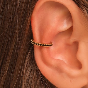 Dainty Black Pave Conch Ear Cuff Earring • No Piercing Needed • 18K Gold Plated Sterling Silver