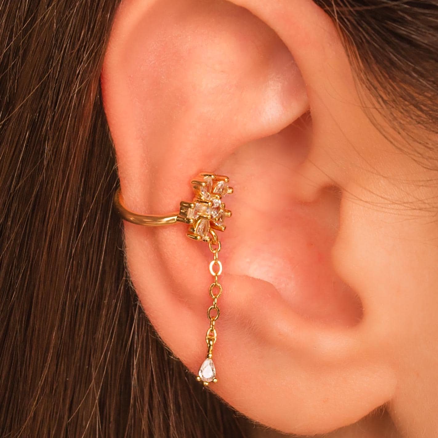 1pc Punk Fashion Ear Cuff Wrap Rhinestone Cartilage Clip On Earring Non
