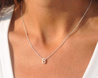 Personalized Custom Necklace with B Letter in Gold Silver or Rose Gold, B Jewelry