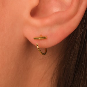 Bar Ear Jackets • Open Hoop Earrings in 18K Gold Sterling Silver by Kateryna's Jewelry • Front Back Minimalist Hoops