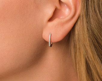 Thin Oval Earrings • Pave Hoops with Tiny CZ Diamonds in Sterling Silver or 18K Gold Vemeil