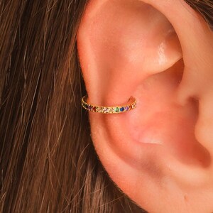 Dainty Multicolor Pave Conch Ear Cuff Earring • No Piercing Needed • 18K Gold Plated Sterling Silver