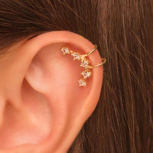 Climber Ear Cuff Earring • No Piercing Needed • 5 CZ Diamond Earcuff Earring • 18K Gold Vermeil Sterling Silver