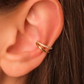 Dainty Double Pave Ear Cuff • No Piercing Needed • 18K Gold Plated Sterling Silver