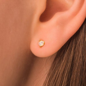 Opal Stud Earrings • 4mm Mini Fire Opal Studs in Sterling Silver or 18K Gold by Kateryna's Jewelry • Minimalist Perfect Jewelry Gift