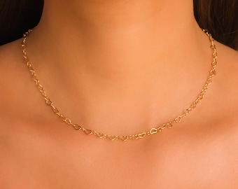 Gold Filled Heart Link Necklace: Dainty Layering Chain